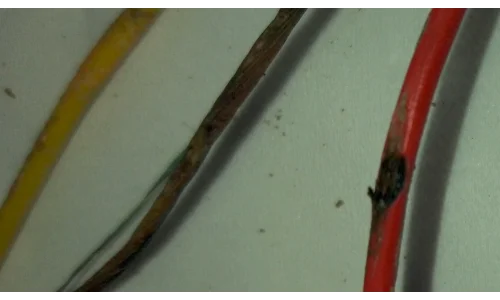 El cable rojo está quemado por el contaco con el cable negro.